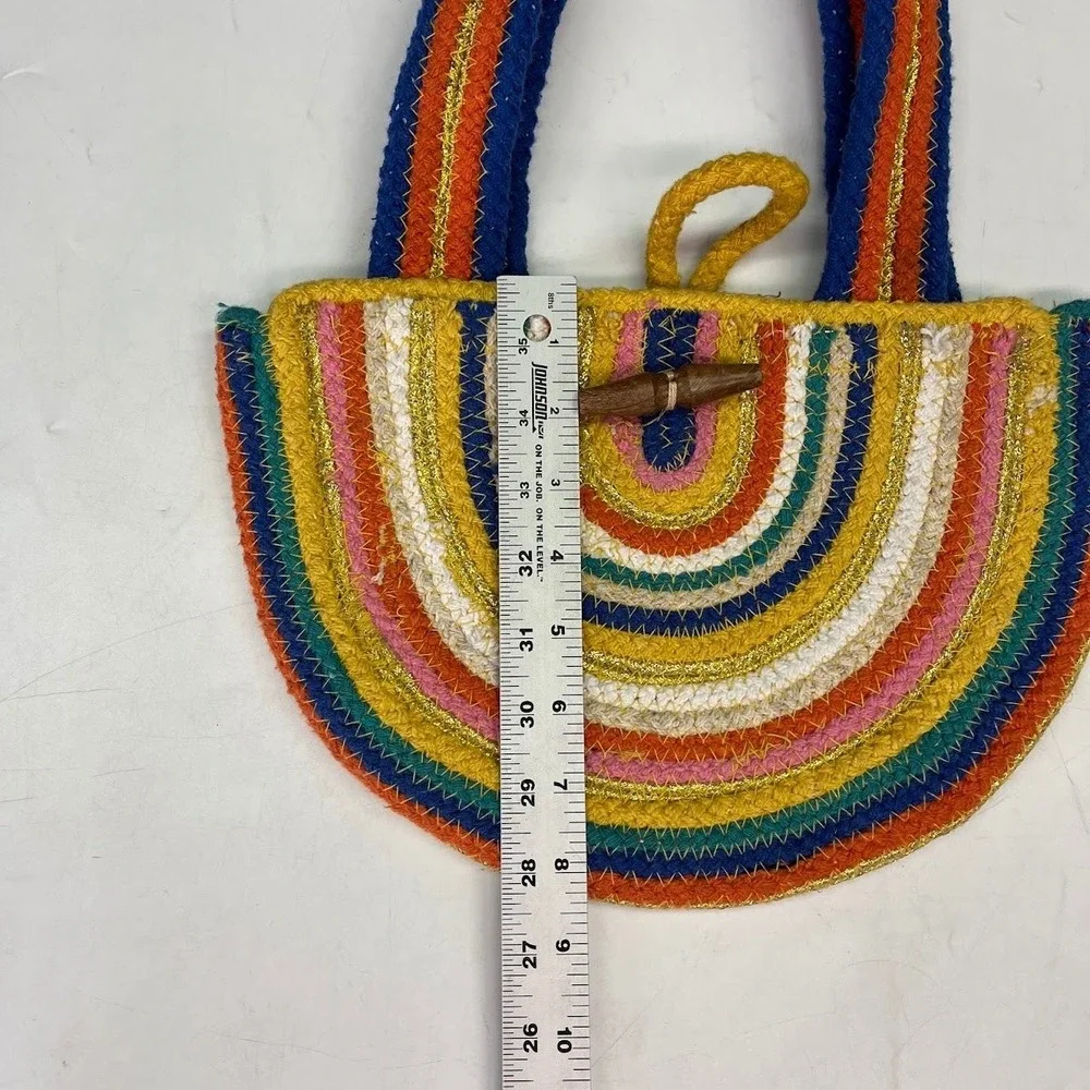 Fabulous MJ New York Rainbow Braided Rope Tote Bag Gold Metallic Toggle Small